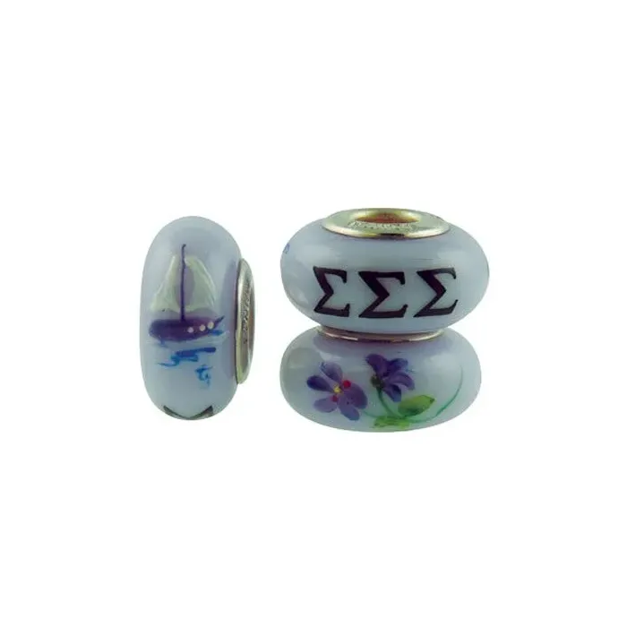 Fenton Art Glass Artisan Crafted Bead - Sigma Sigma Sigma - Sterling Silver Core