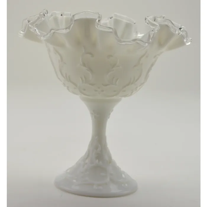 Fenton Art Glass Compote - Silver Crest Spanish Lace Pattern - Vintage 1970's