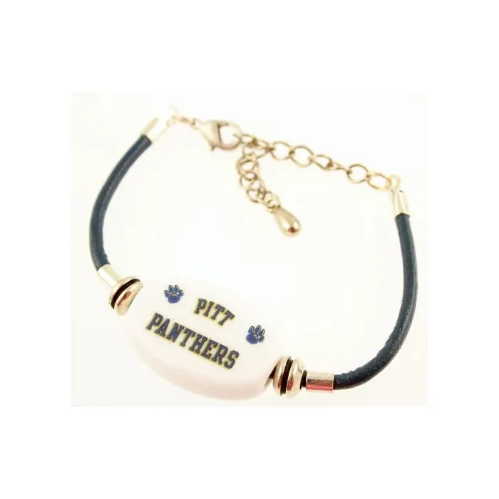 Fenton Collegiate Logo Leather Cord Bracelet- Pitt Panthers Milk Glass Bead