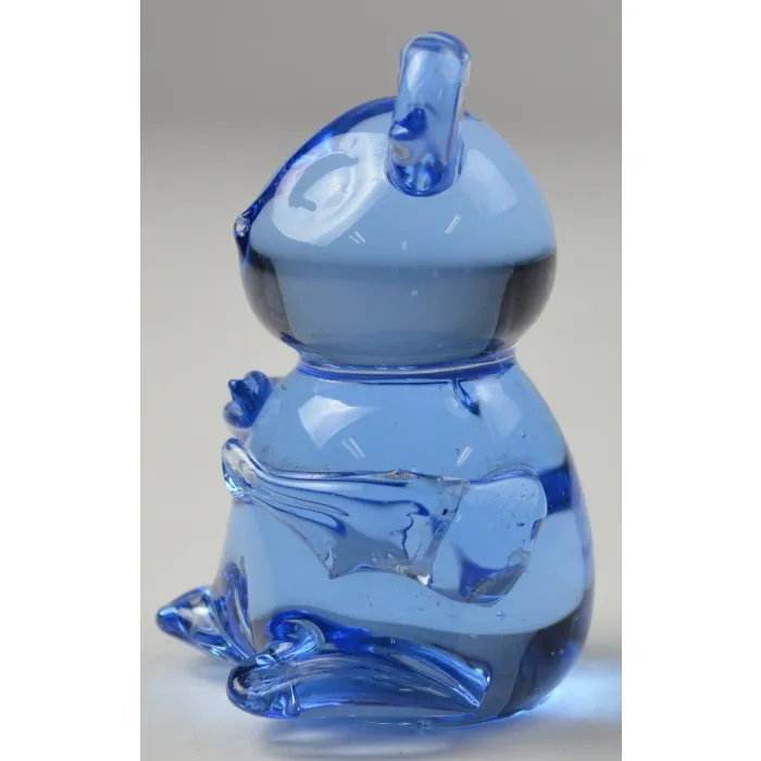 Blue Art Glass Mouse Figurine / Paperweight - 3.25" Tall