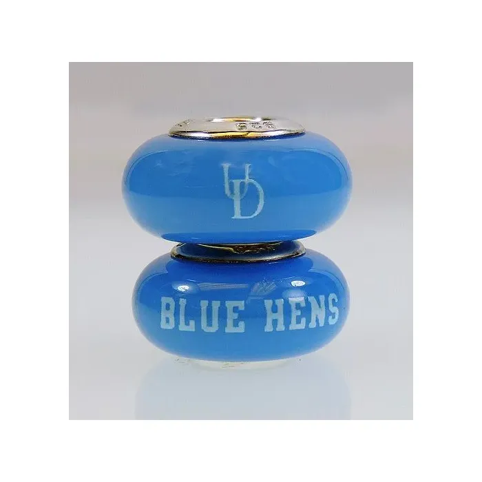 Fenton Blue Glass Collegiate Bead - Delaware - Sterling Silver Lined