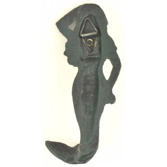 Cast Iron Wall Hook - Green Mermaid Design - 6" Tall