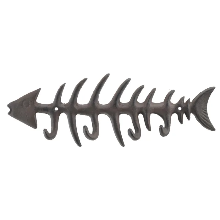 Cast Iron Wall Hook Rack - Fish Bone Skeleton - 13.75 Wide