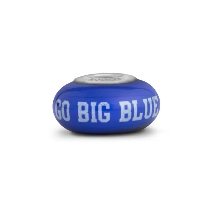 Fenton Blue Glass Collegiate Bead - Kentucky Go Big Blue - Sterling Silver Lined