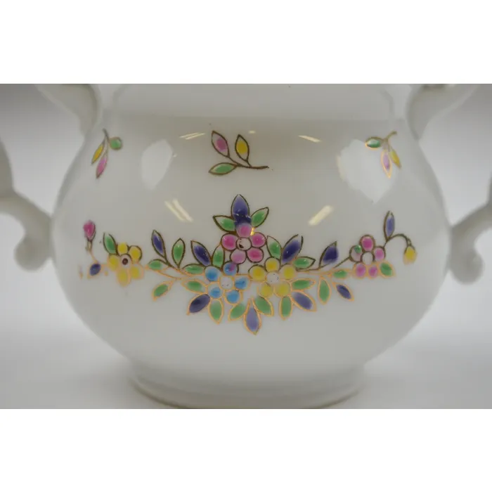 Hunt Hallmark Hand Decorated Floral Pattern Lidded Sugar Bowl - 4.5" Tall