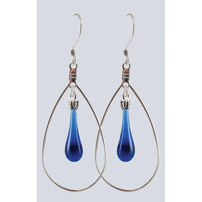 Fenton Art Glass - Hoop Style Teardrop Earrings - Cobalt