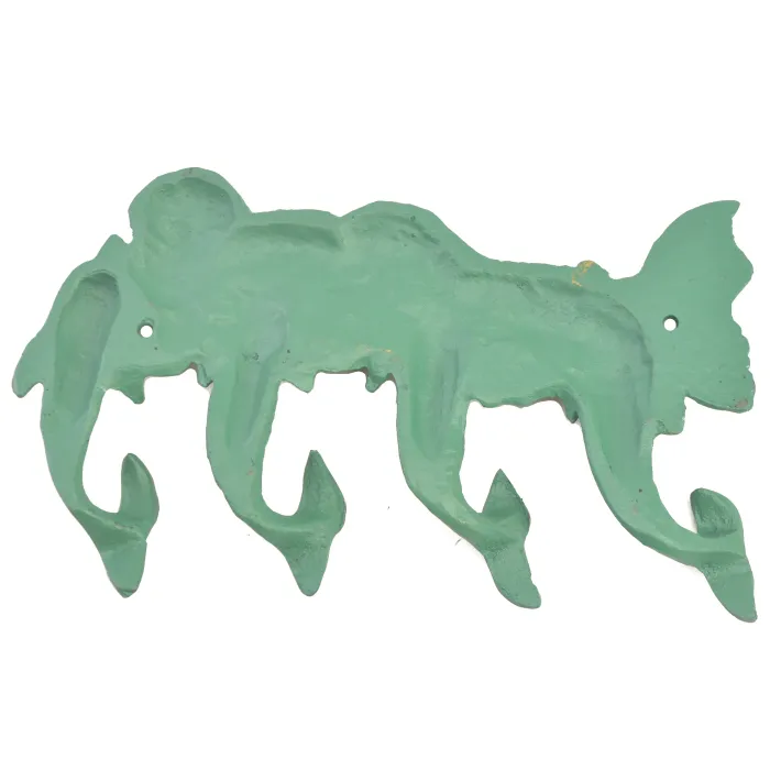 Cast Iron Wall Hook Rack - Mermaid & Dolphins - 7.25" Wide