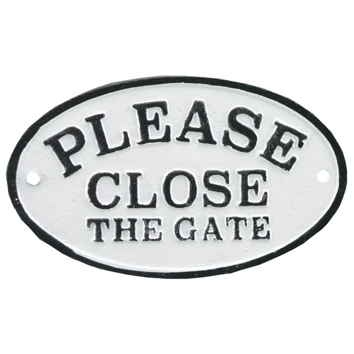 Cast Iron Plaque Sign - Please Close The Gate - Black & White