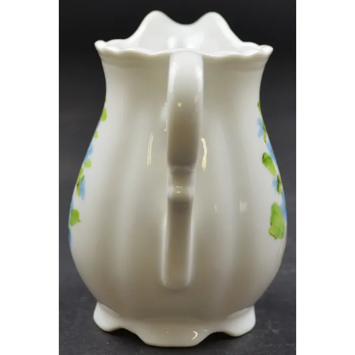 Porcelain Creamer Pitcher - Hand Painted Blue Floral Pattern - Signed Lindy