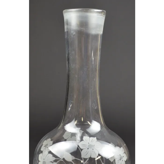 Clear Glass Bell Shaped Decanter - Frosted Floral Pattern - 10.5" Tall