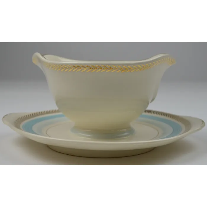 Limoges American Coronet Blue Pattern - Gravy Boat With Underplate