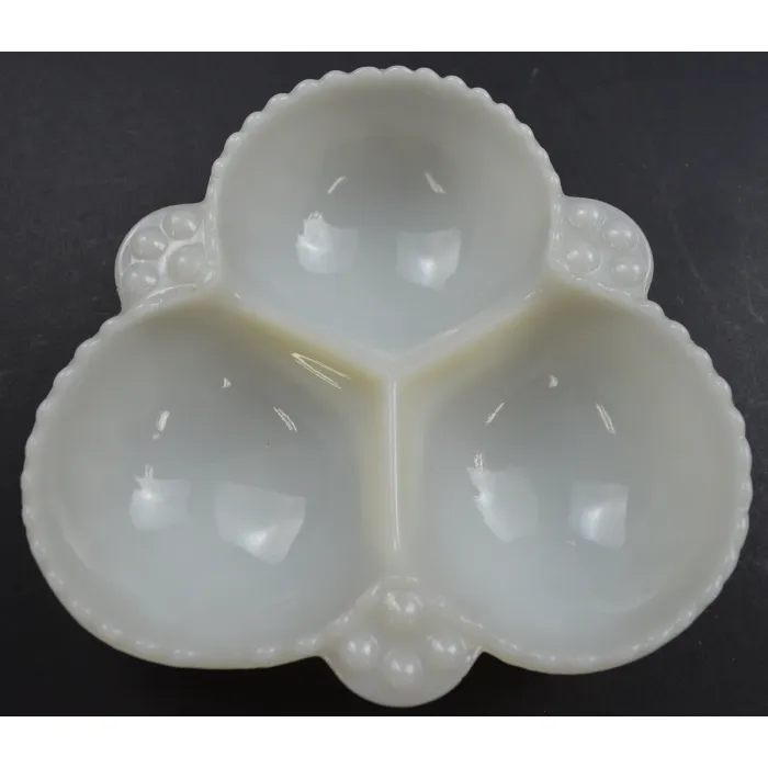 Vintage Hobnail Milk Glass 3 Part Relish Dish - 6.5" Wide