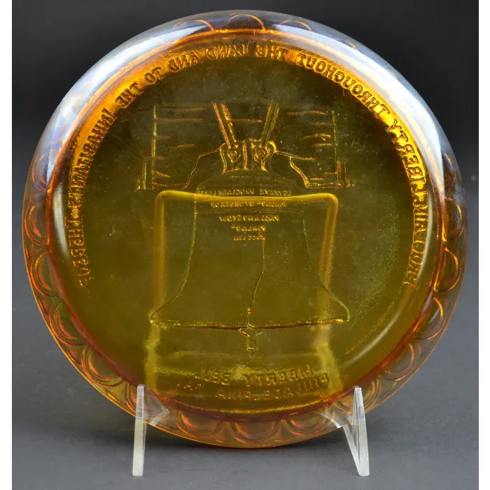 Indiana Glass Plate - American Bicentennial Amber Carnival - Liberty Bell
