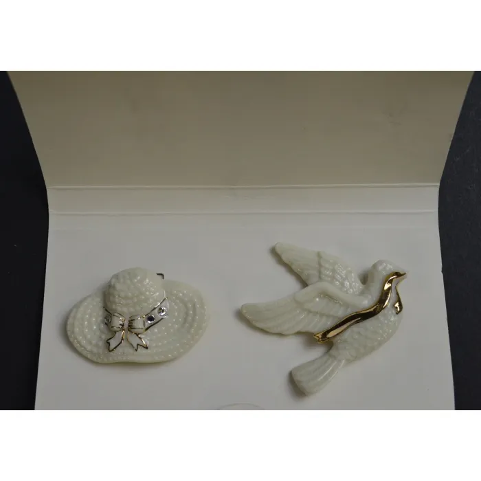 Lenox Pin Set - Hat And Dove - Trimmed In 24 Karat Gold