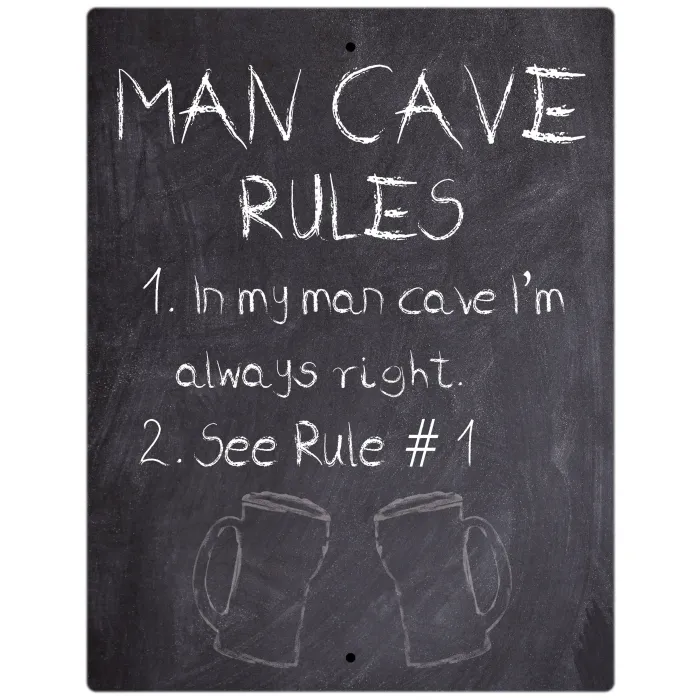 Aluminum Sign - Man Cave Rules Chalkboard I'm Always Right