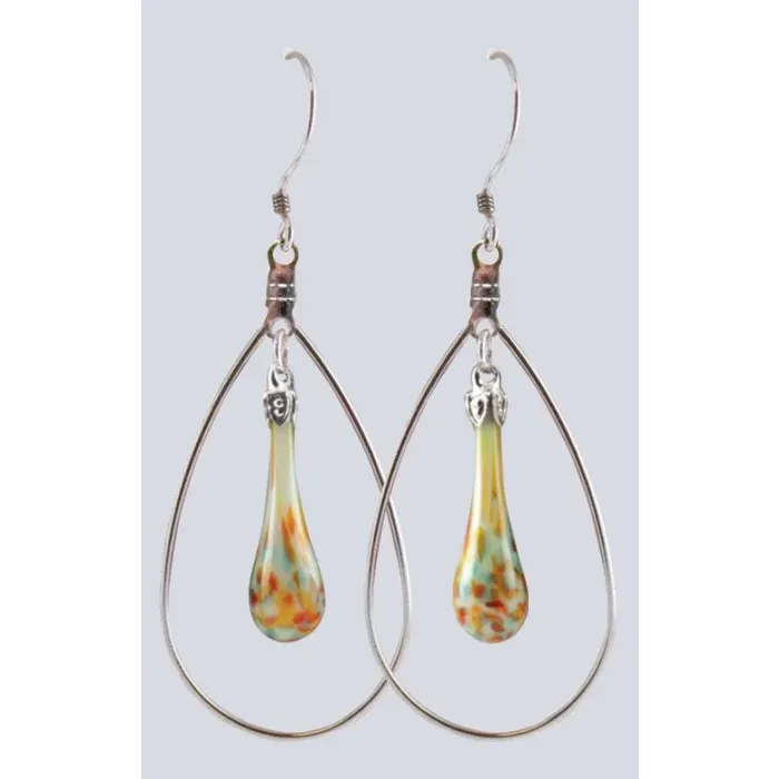 Fenton Art Glass - Hoop Style Mosaic Teardrop Earrings - Santa Fe Morning