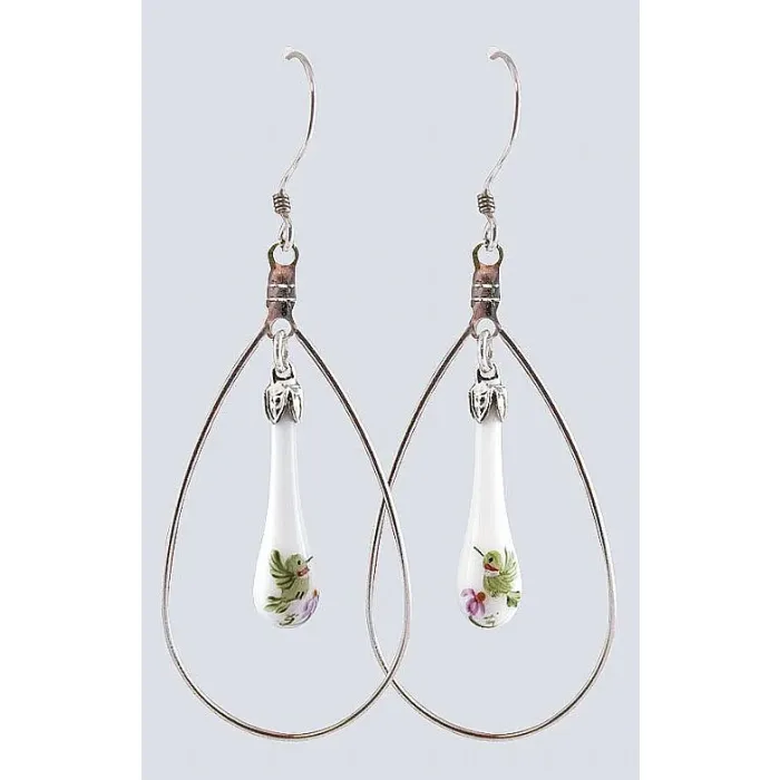 Fenton Art Glass - Hoop Style Teardrop Earrings - Hummingbird Minuet