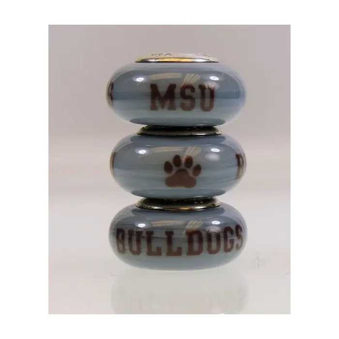 Fenton Gray Glass Collegiate Bead - Mississippi State - Sterling Silver Lined
