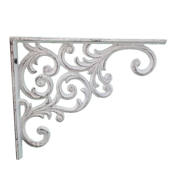 Wall Shelf Bracket - Ornate Vine Pattern - White Cast Iron - 9.375" Deep