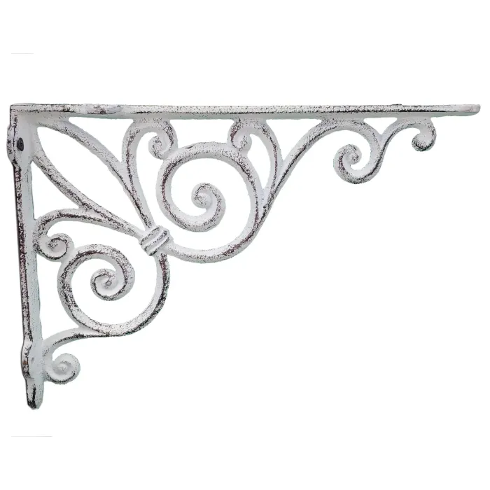 Cast Iron Shelf Bracket - Ribbon Fleur De Lis - Distressed White - 11.375"