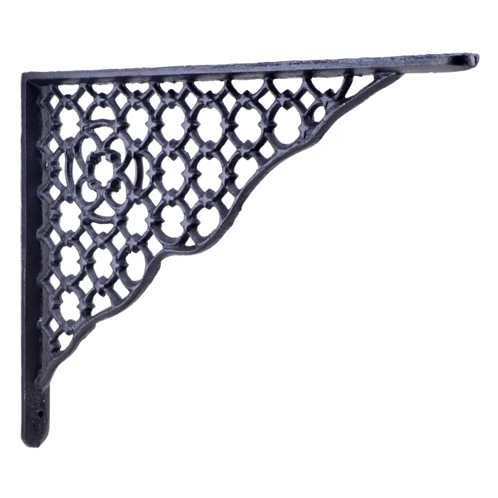 Decorative Shelf Bracket - Ornate Lattice - Black Cast Iron - 11.625"