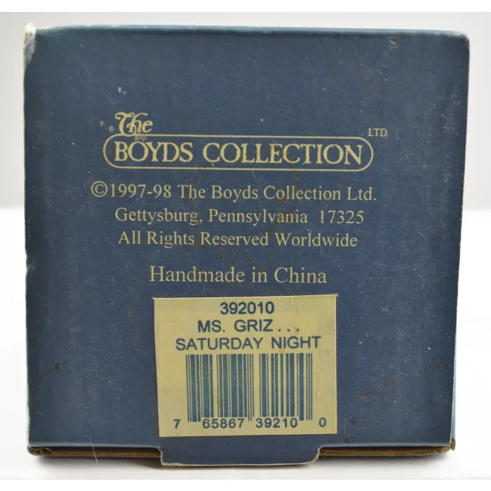 Boyds Bears Bearware Pottery Porcelain Keepsake Box - Ms Griz...Saturday Night