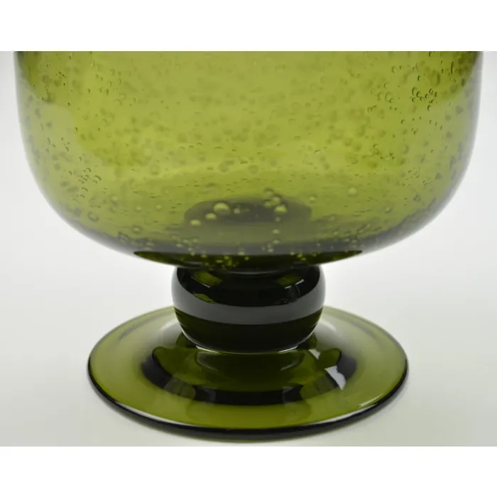 Art Glass Green Vase - Controlled Bubbles - 9.5" Tall