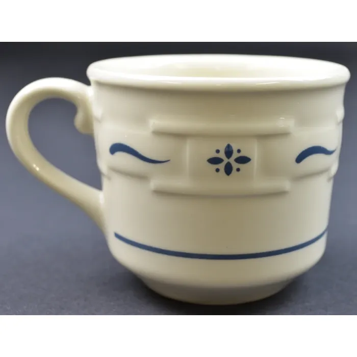 Longaberger Pottery - Woven Traditions Classic Blue - Flat Cup - 3" Tall