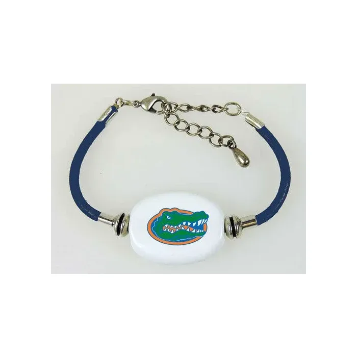 Fenton Collegiate Logo Leather Cord Bracelet - Florida Gators Milk Glass Bead