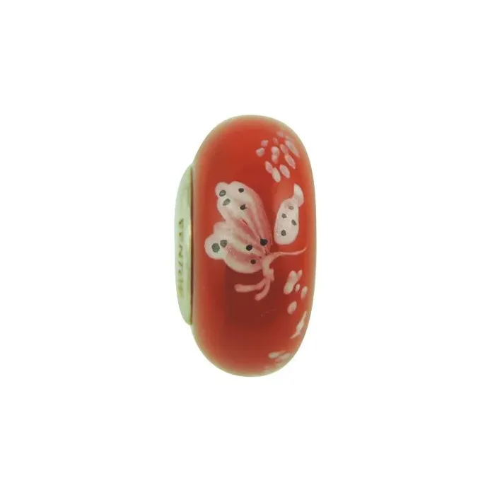 Fenton Art Glass Artisan Bead - Chantilly Butterfly - Sterling Silver Lined