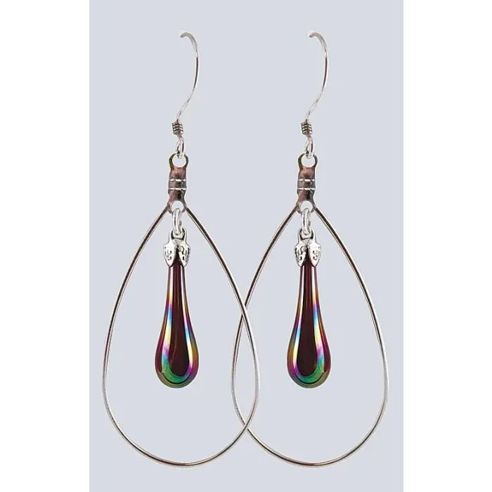 Fenton Art Glass - Hoop Style Teardrop Earrings - Red Iridized