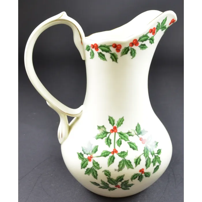 livingQUARTERS Christmas Pitcher - Holly Berry Pattern - 10" Tall