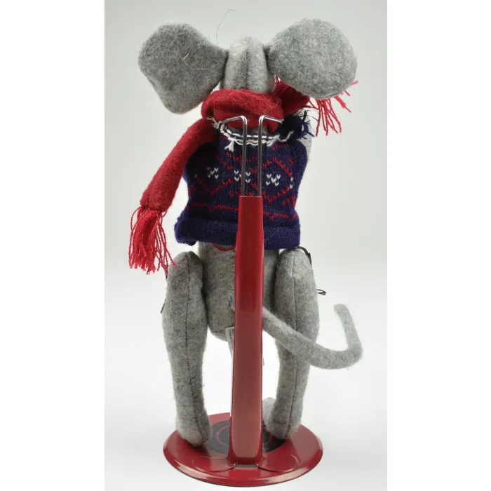 One & Only Creations - Grey Christmas Mouse With Blue Vest & Red Scarf