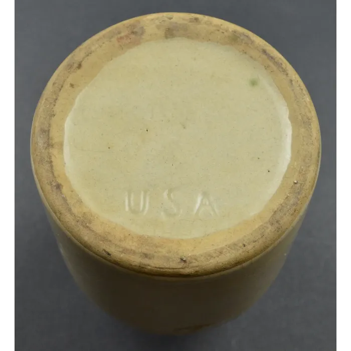 Two Tone Brown USA Marked Handled Crock - 6" Tall