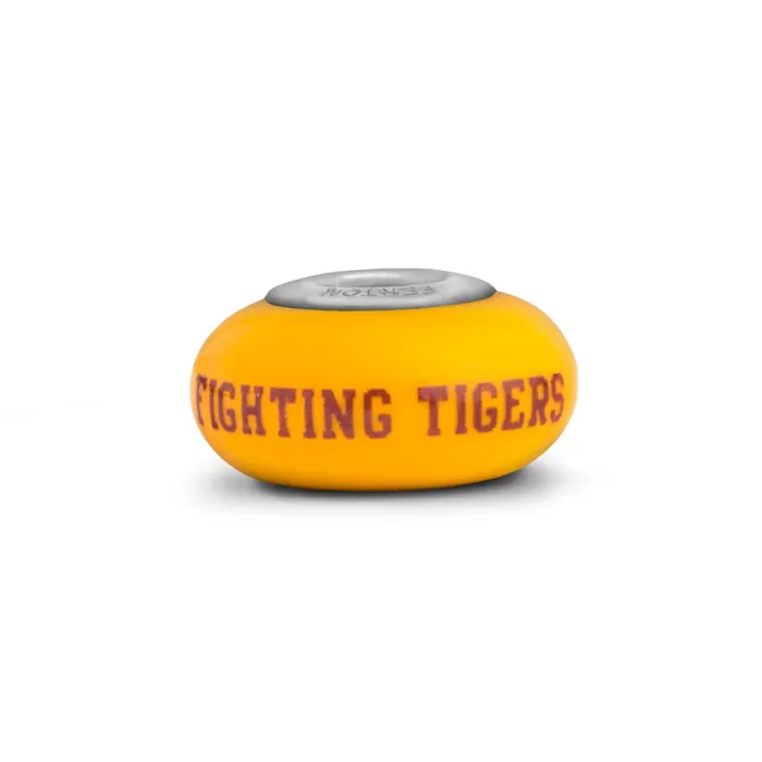 Fenton Yellow Glass Collegiate Bead - Louisiana State LSU - Sterling Silver Line