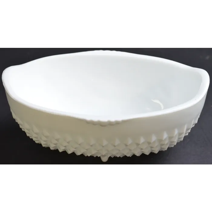 Milk Glass Diamond Point Toed Candy Dish - 8.5" Wide