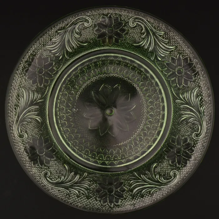 Tiara Crystal - Sandwich Light Green Pattern - Salad Plate - 8.375" Wide