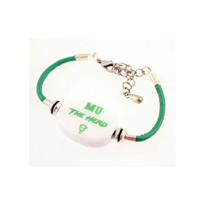 Fenton Collegiate Logo Leather Cord Bracelet- Marshal University Milk Glass Bead