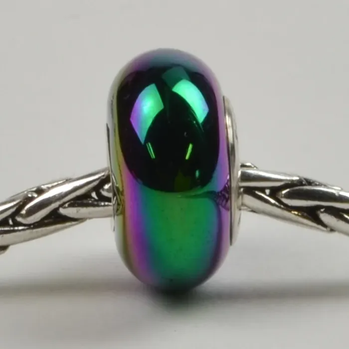 Fenton Art Glass Artisan Crafted Bead - Black Carnival - Sterling Silver Core
