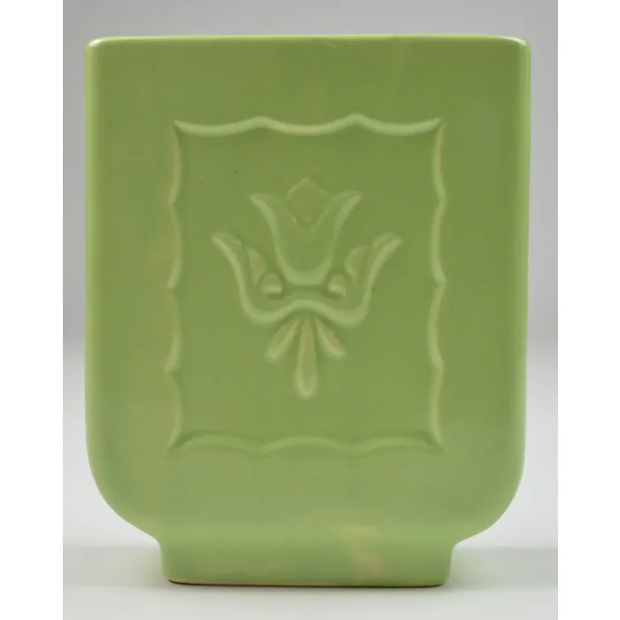 Vintage Pottery Planter - Lime Green With Floral Pattern - 6.25" Tall