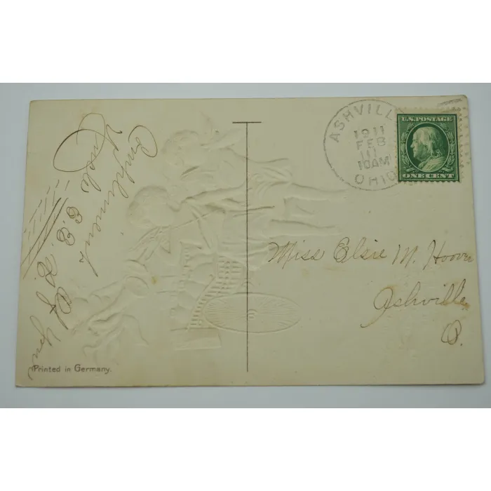 Vintage Postcard With Ben Franklin One Cent Stamp - A Happy Birthday - 1911