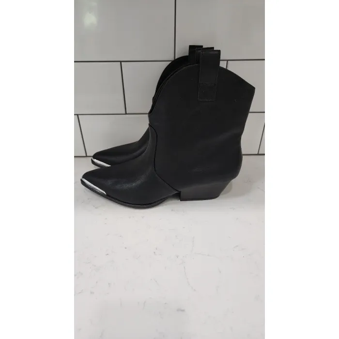 Women's Western Ankle Boots Henley Black Bootie Cowgirl Core Silver Toe Accent