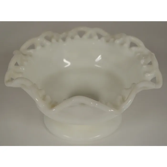 Smith Glass - Colonial Lace Milk Glass Pattern - Footed Crimped Bowl