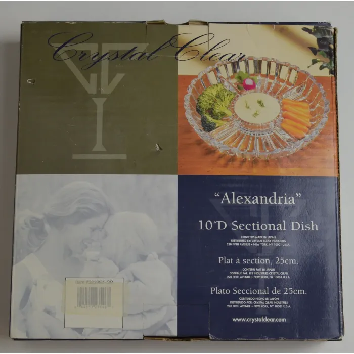 Crystal Clear Alexandria Pattern 10" Sectional Dish - 9.75" Wide