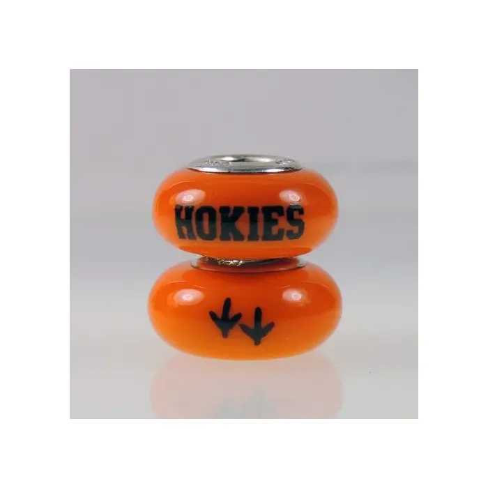 Fenton Orange Glass Collegiate Bead - Virginia Tech - Sterling Silver Lined