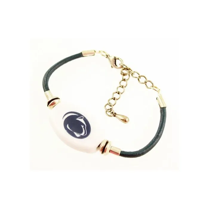 Fenton Collegiate Logo Leather Cord Bracelet- Penn State Milk Glass Bead