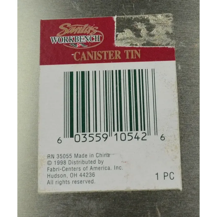 Santas Workbench 1998 Snowman Canister Tin - 7.375" Wide