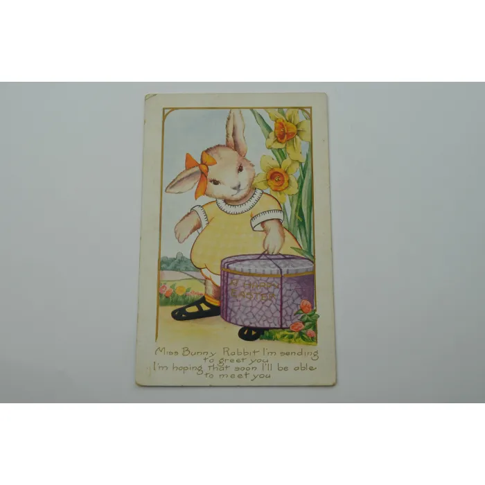 Vintage Postcard - Happy Easter - Miss Bunny Rabbit - Early 1900's