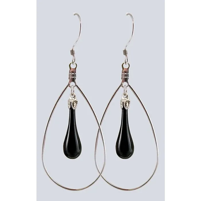 Fenton Art Glass - Hoop Style Teardrop Earrings - Black Shiny