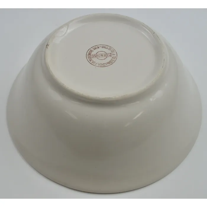 White Pottery With Orange Bands Vegetable Bowl - 9.375" Round